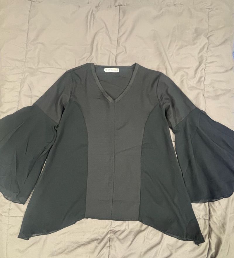Chic Black Bell Sleeve Top