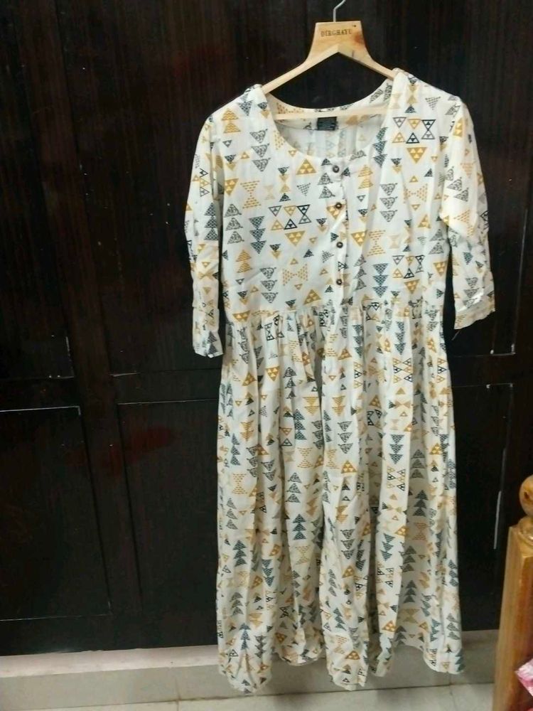White Printed Kurti Dress