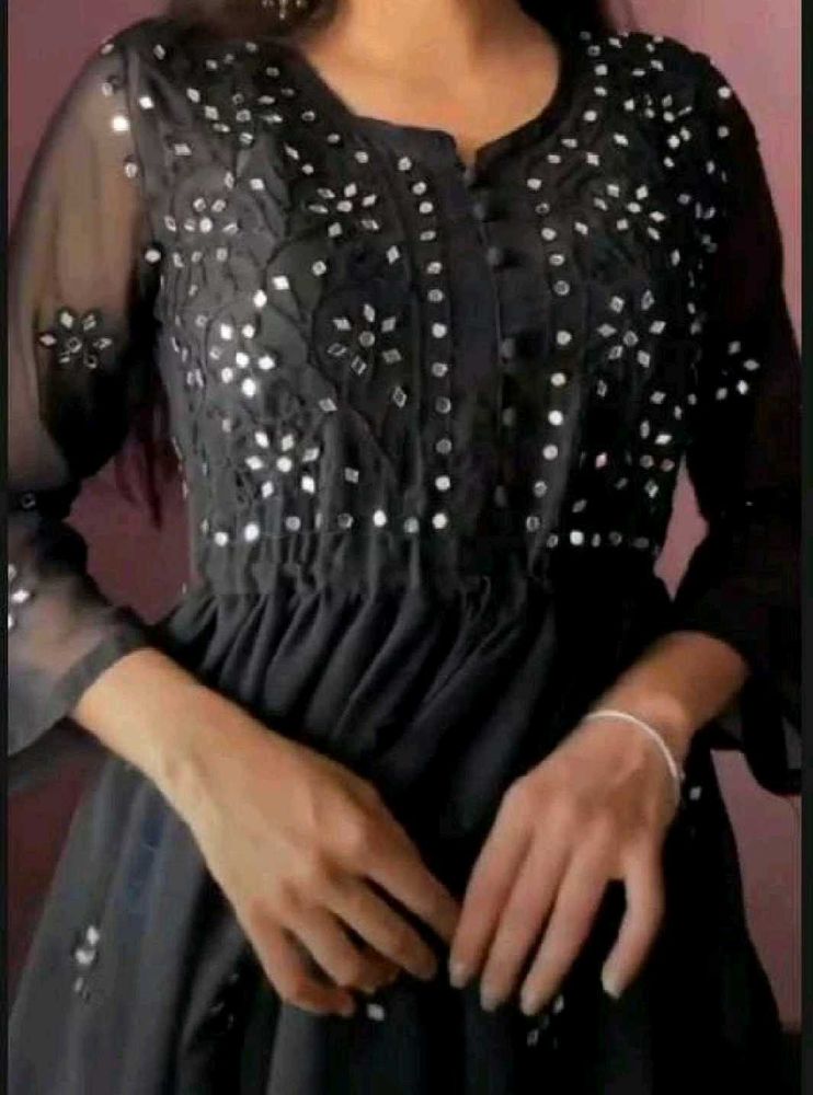 Black Kurta with Mirror Work