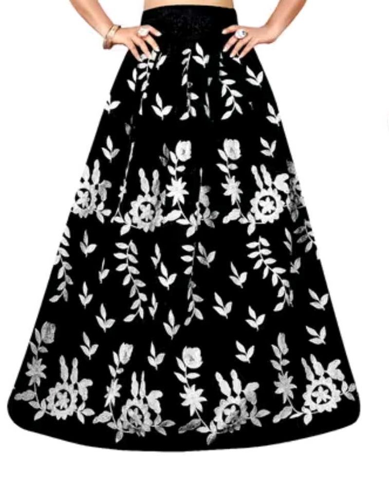 Elegant Black Floral Lehenga Skirt