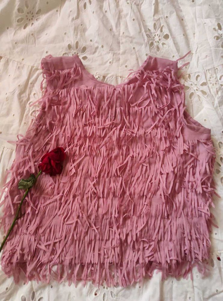 Pink Fringe Crop Top