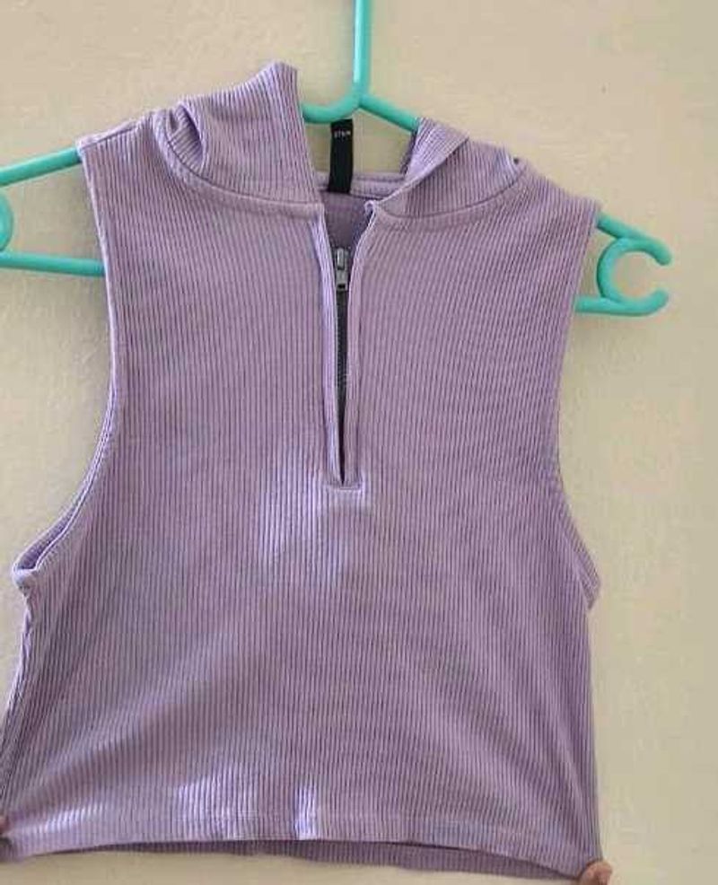 Lavender Ribbed Zip-Up Hoodie Tank