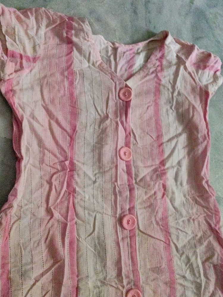 Pink Striped Button-Up Kurti
