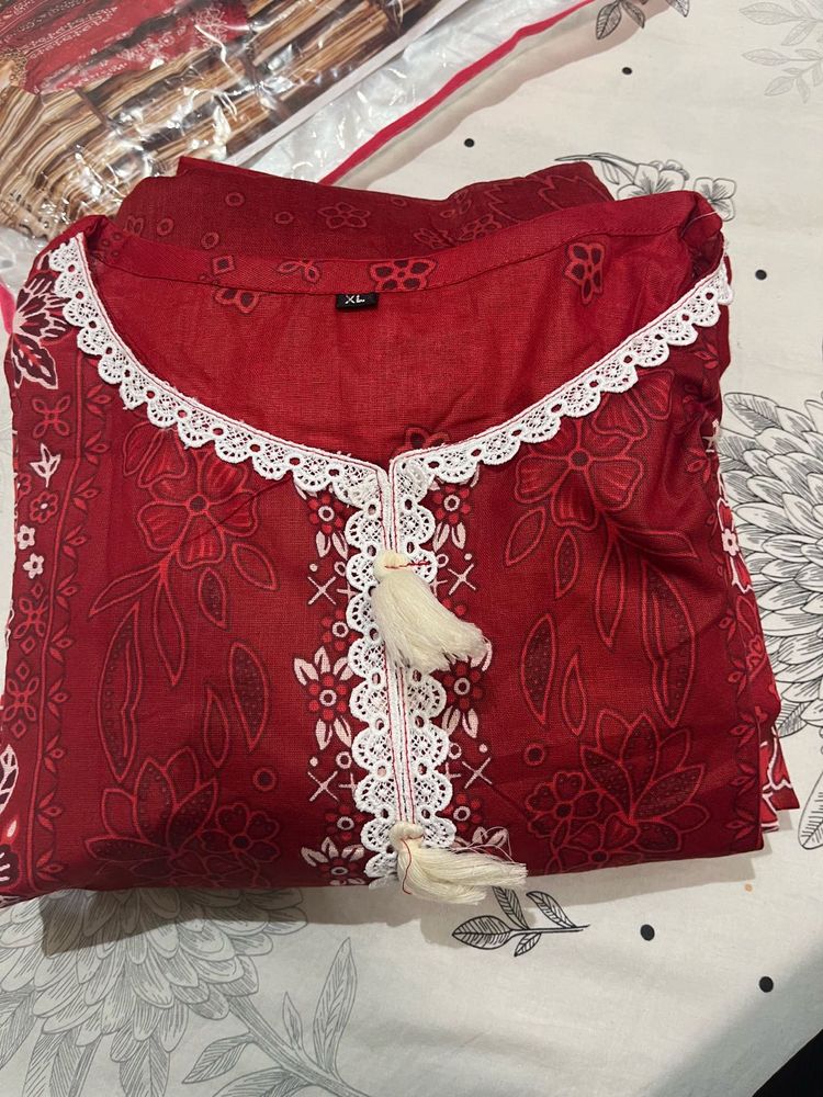 red kurti set