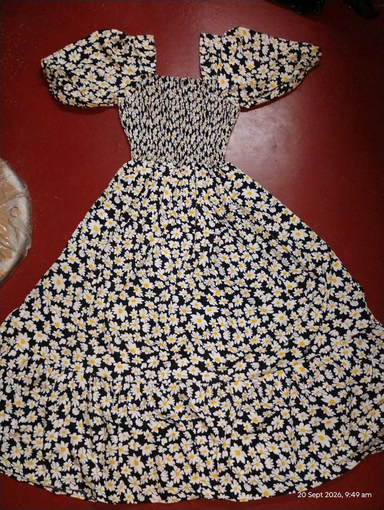 Floral Smocked Square Neck Dress