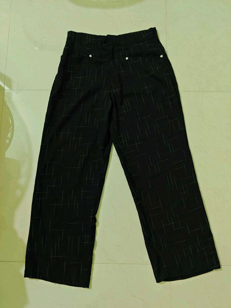 Stylish Black Patterned Wide Leg Pants