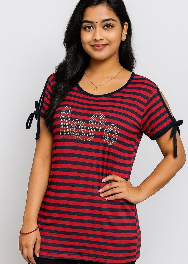 Striped Tee with Cutout Sleeves