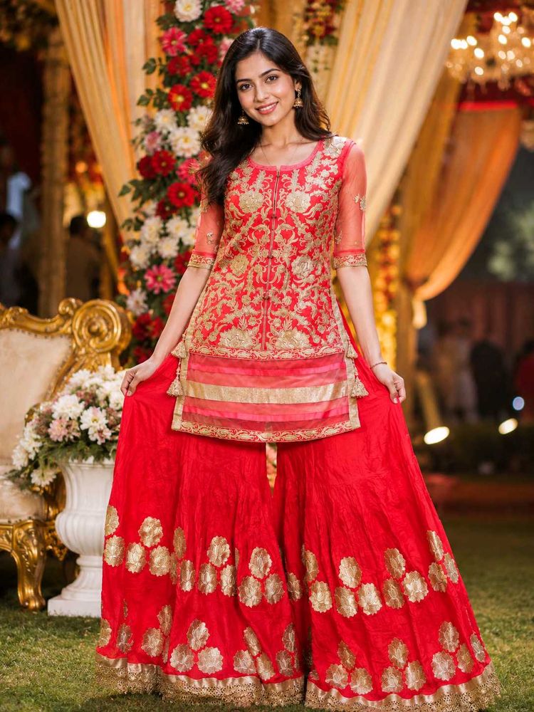 Stunning Red &amp; Gold Embroidered Kurta Set