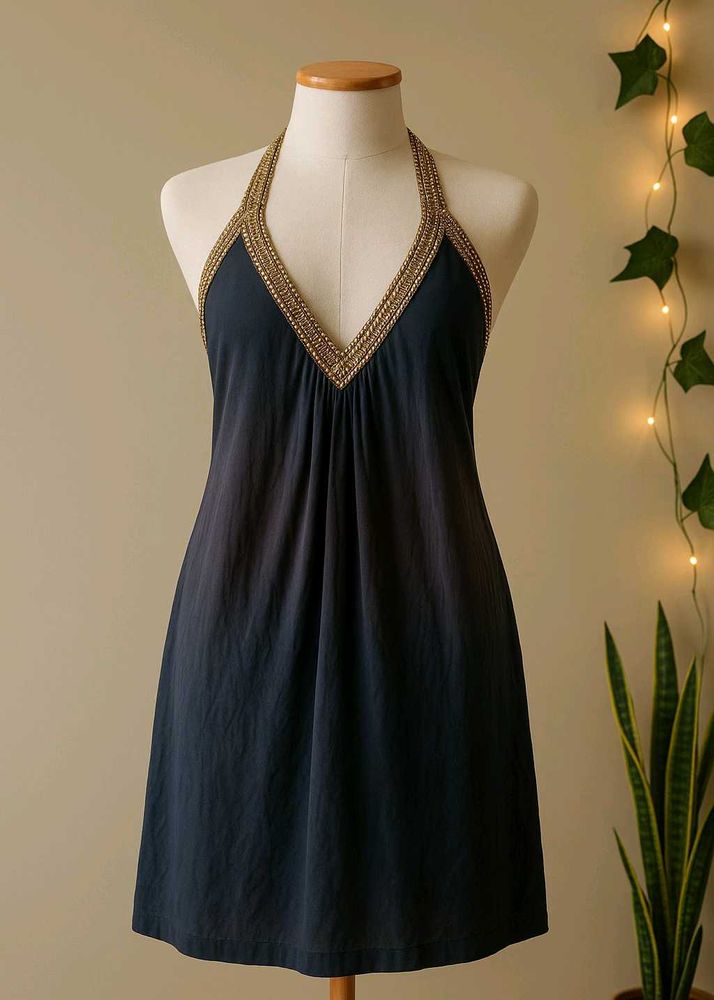 Halter Dress with Gold Detail