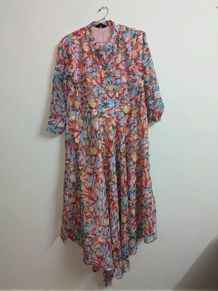 Floral Chiffon Collar Neck Women's Ethnic Dress💖