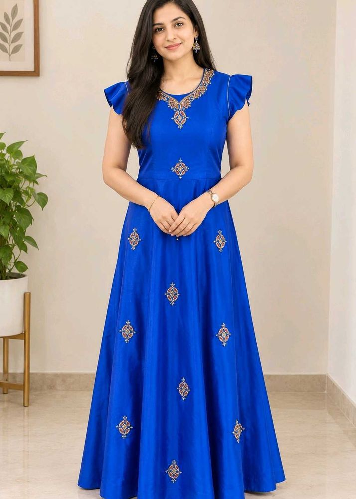 Royal Blue Embroidered Ethnic Gown