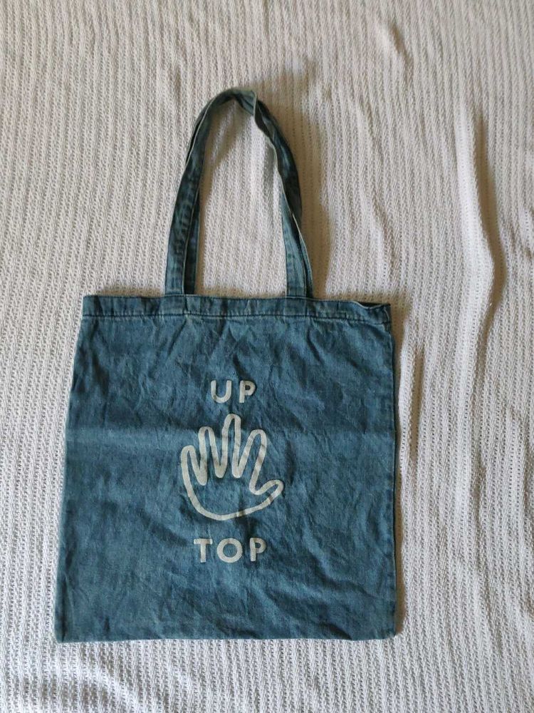 Denim Tote Bag with "UP TOP" Graphic