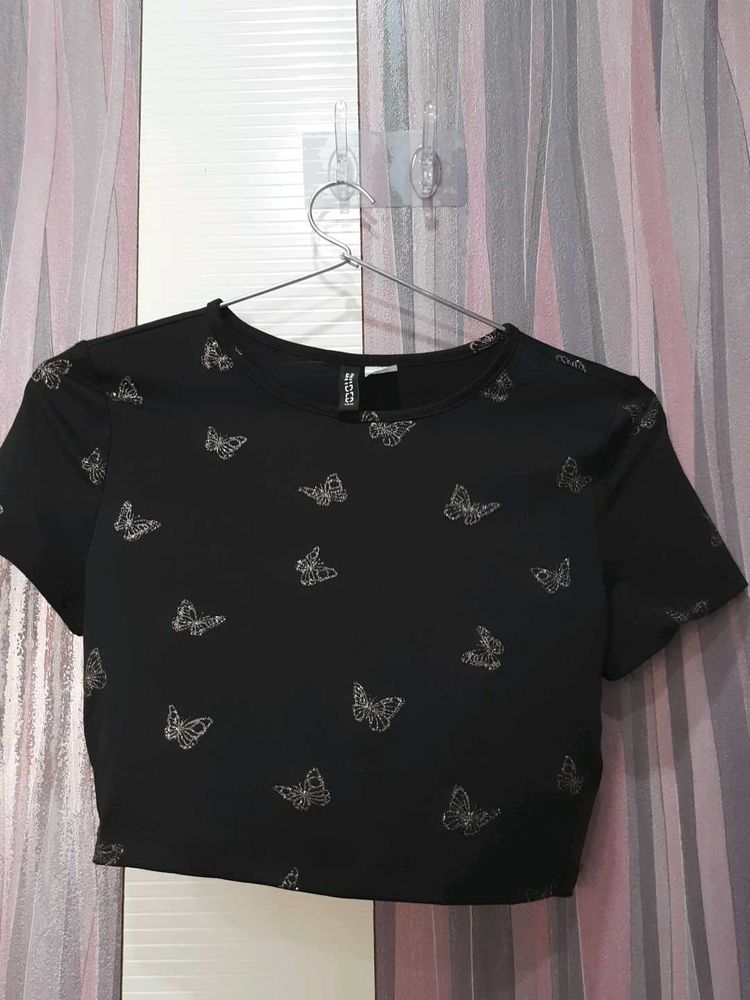H&amp;M Butterfly Print Crop Top, Brand New