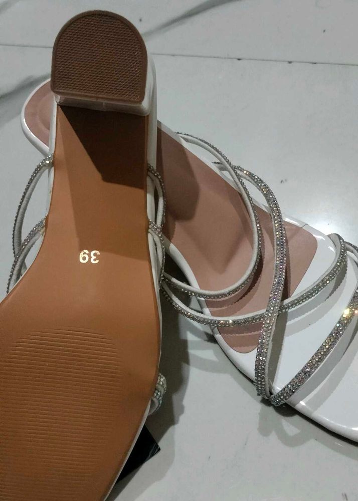 Iconics White Rhinestone Heels - Size 6
