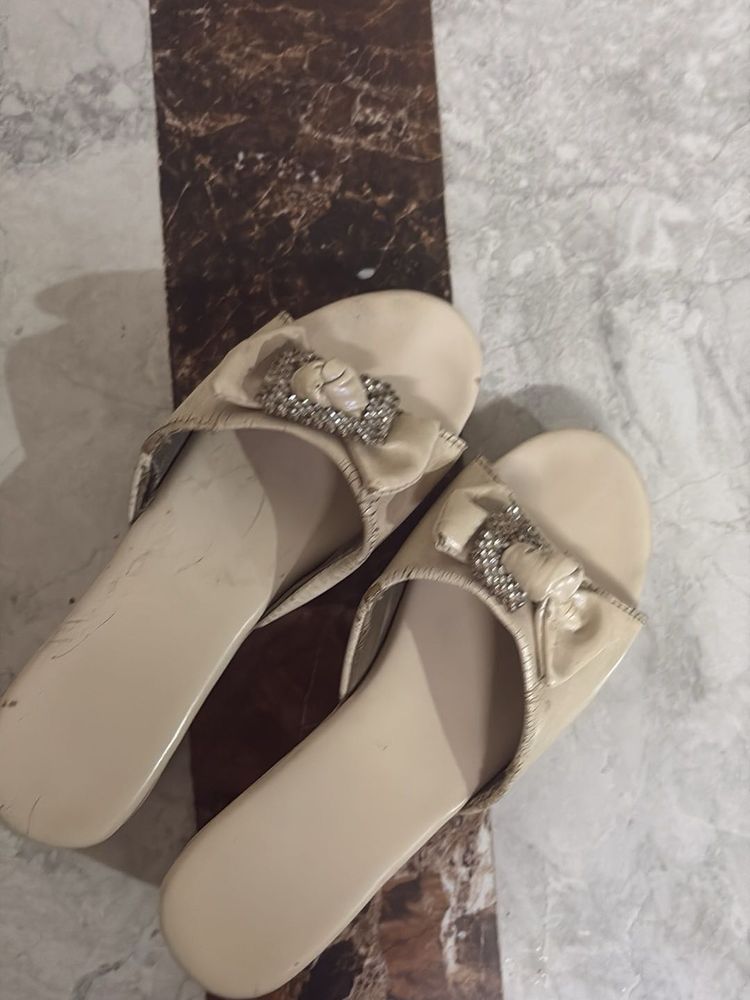 Women's Beige Bow Sandals