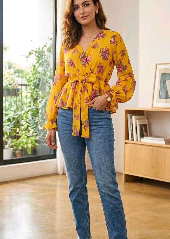 Yellow Floral Peplum top🌸