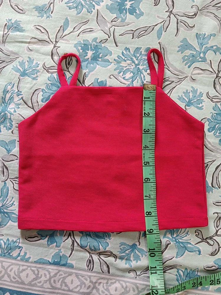 Bright Pink Ribbed Crop Top