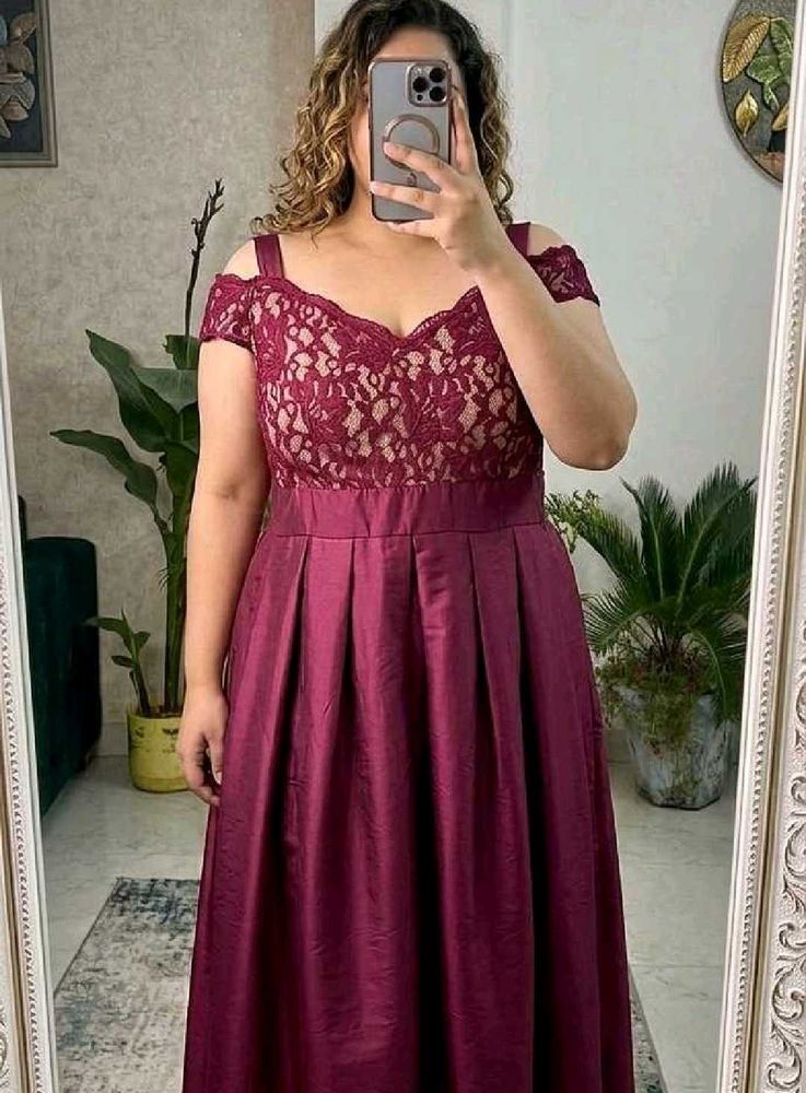 Elegant Burgundy Lace Off-Shoulder Gown