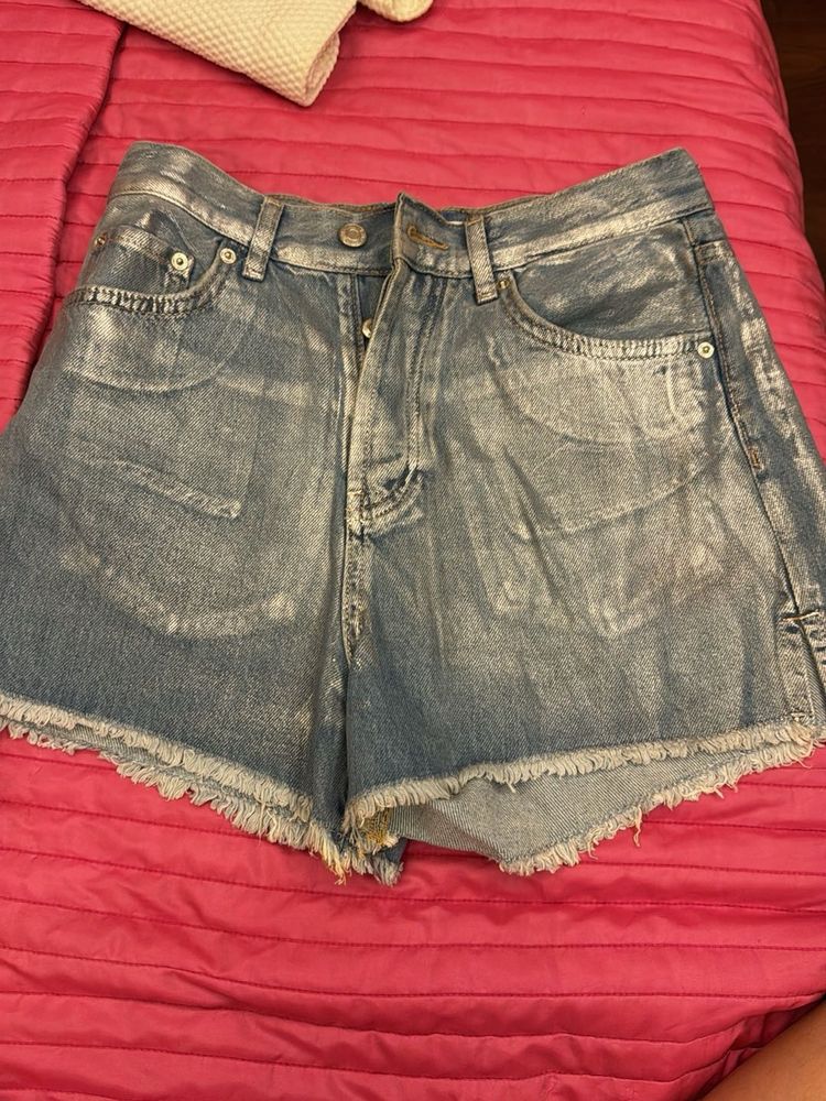 Zara Denim Shorts with Silver Sheen