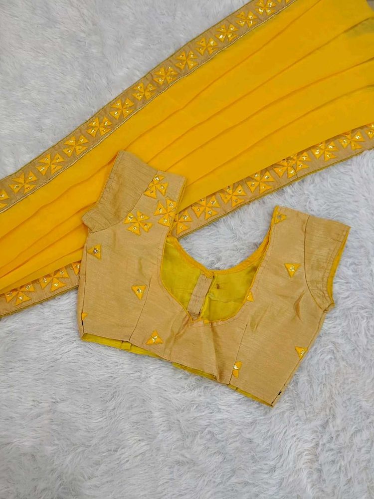 Bright Yellow Saree With Embellished Blouse