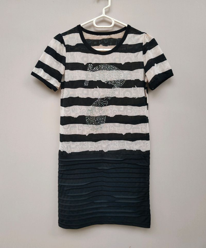 Striped Black &amp; Beige Dress/Top