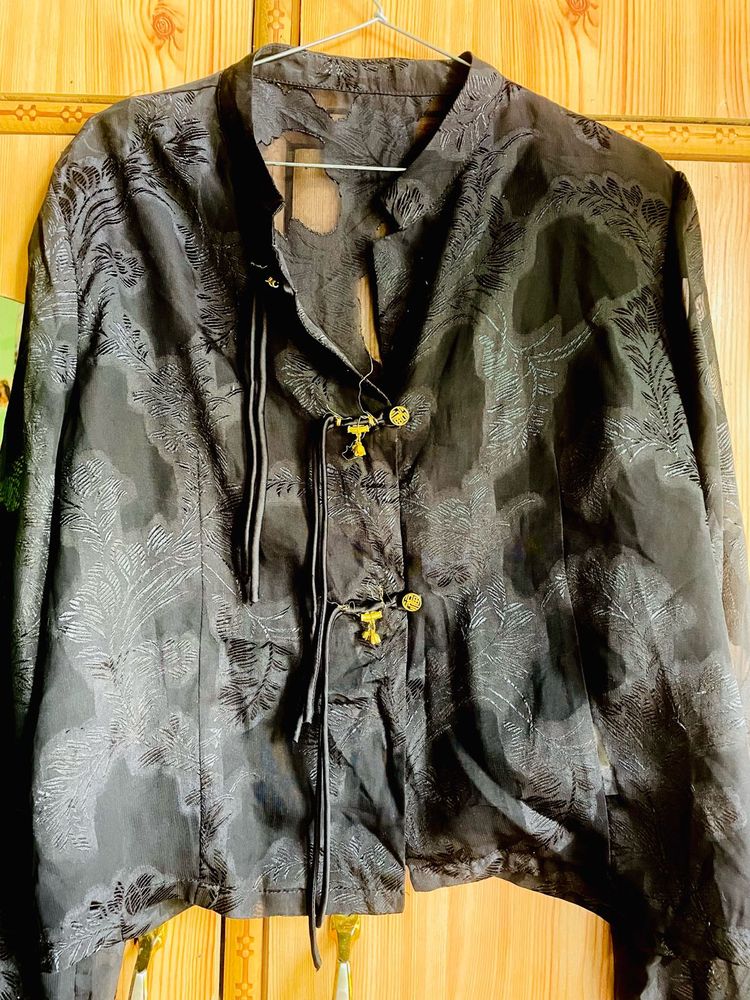 Elegant Black Brocade top