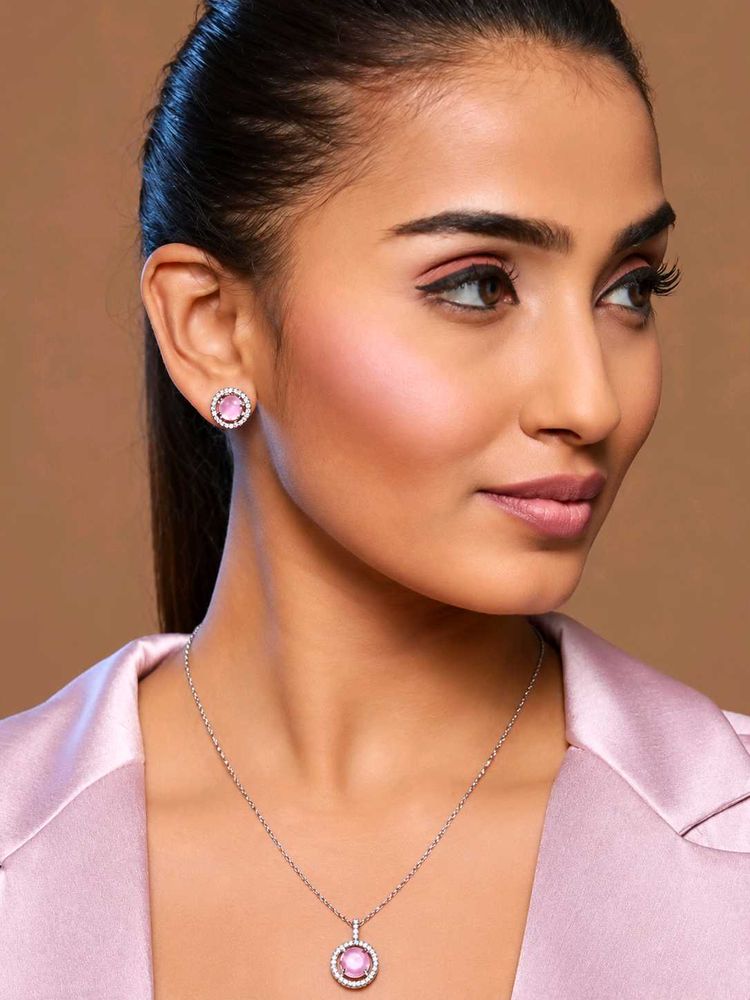 Elegant Pink Stone Necklace and Earrings Set