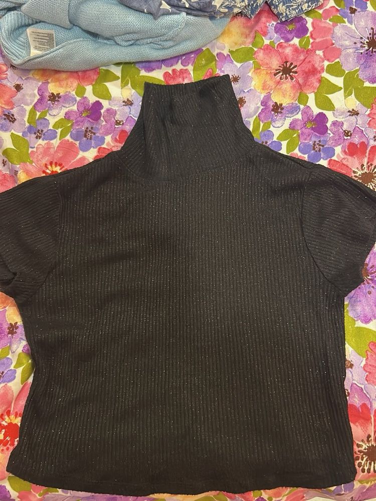 Sparkly Black Turtleneck Top