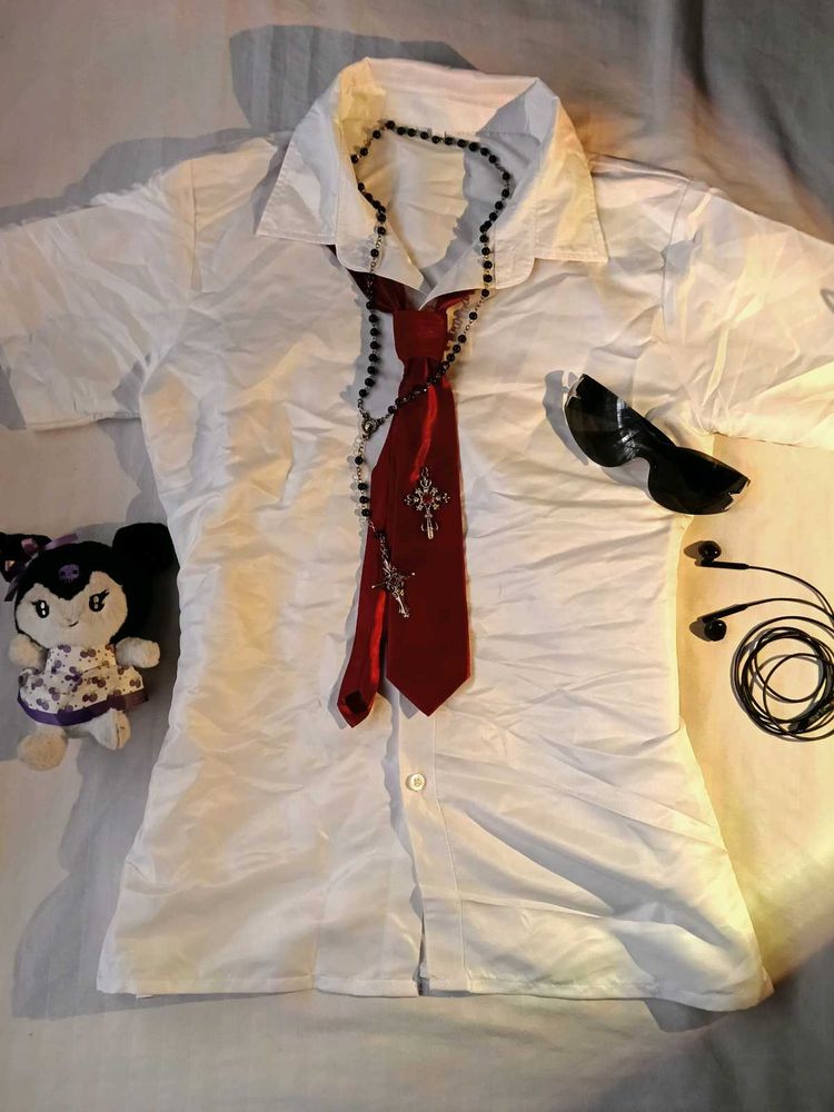 Y2K Grunge Button-Down Shirt with Tie