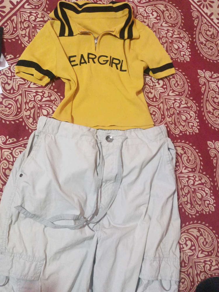 Yellow Graphic T-Shirt &amp; Cargo Pants Set
