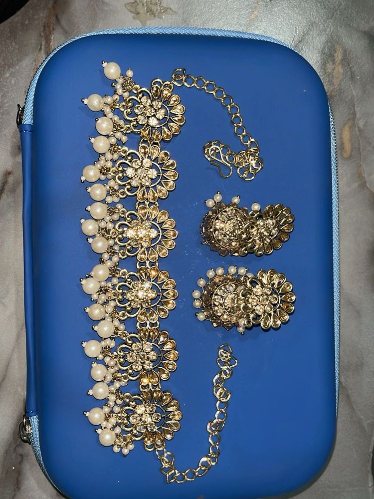 Exquisite Pearl &amp; Gold Tone Choker Set