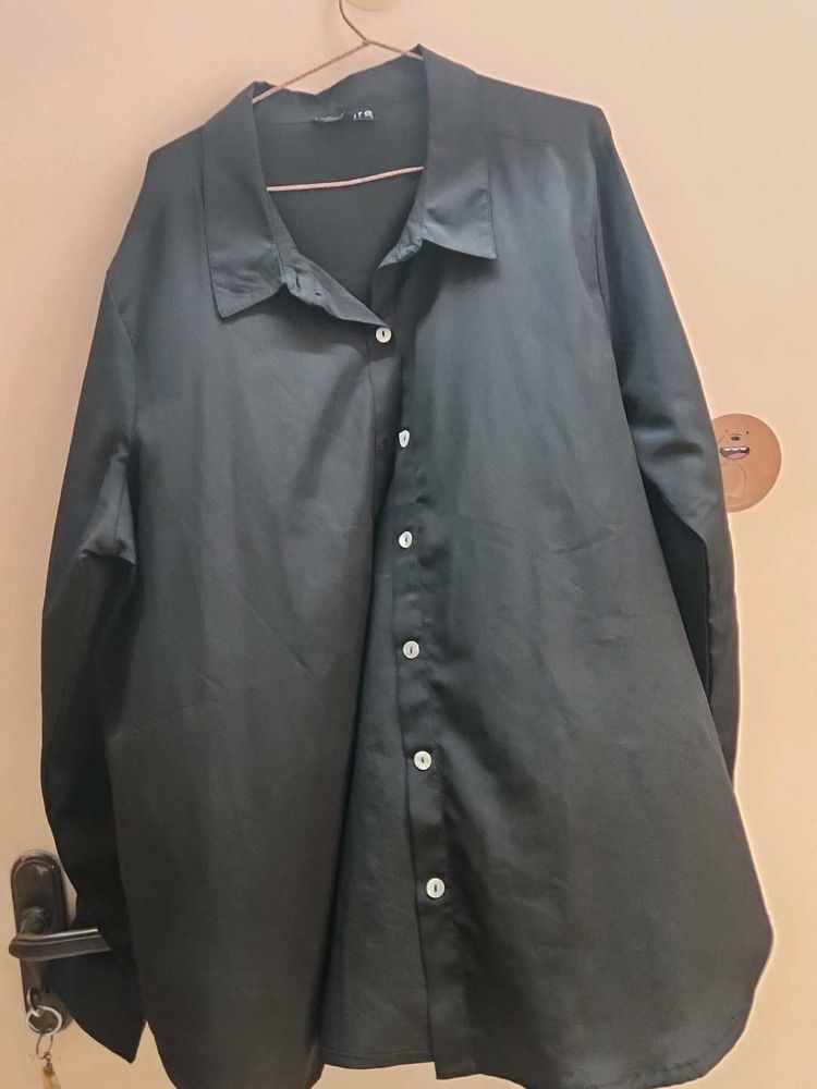 Chic Black cotton silk Button-Up Shirt