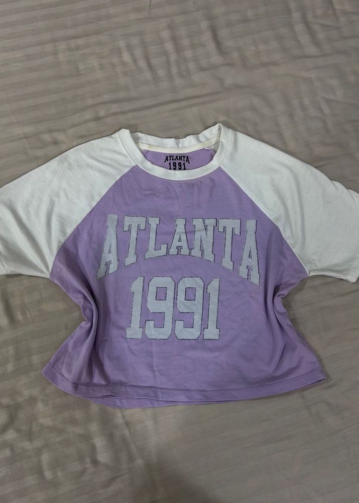 Lavender White Crop Top