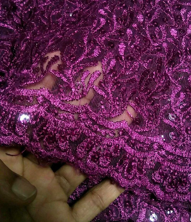 Luxurious Purple Lace Fabric with Sequins
