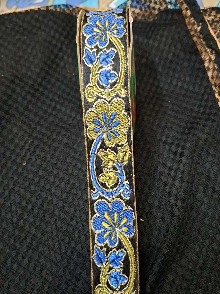Embroidered Blue &amp; Gold Floral Trim