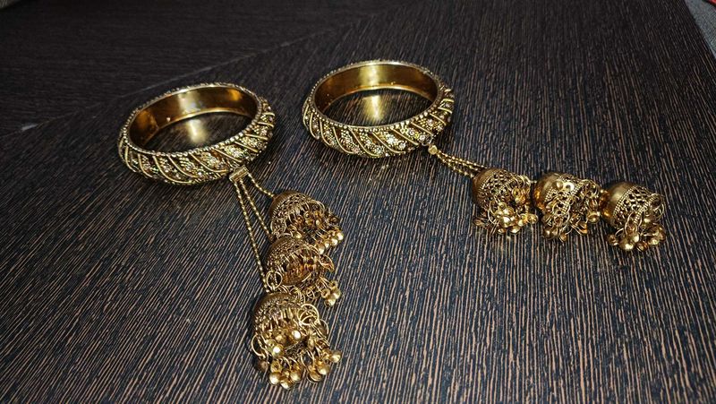 Ethnic Gold Bangles with Jhumka Tassels