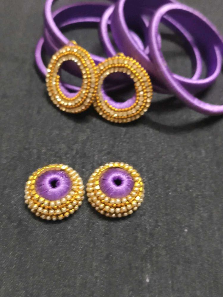 Handmade Purple &amp; Gold Earrings
