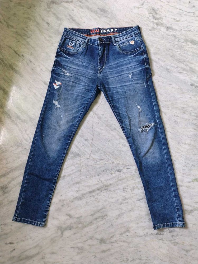 Stylish Distressed Blue Denim Jeans