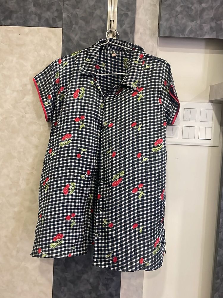Cute Cherry Print Pajama Top