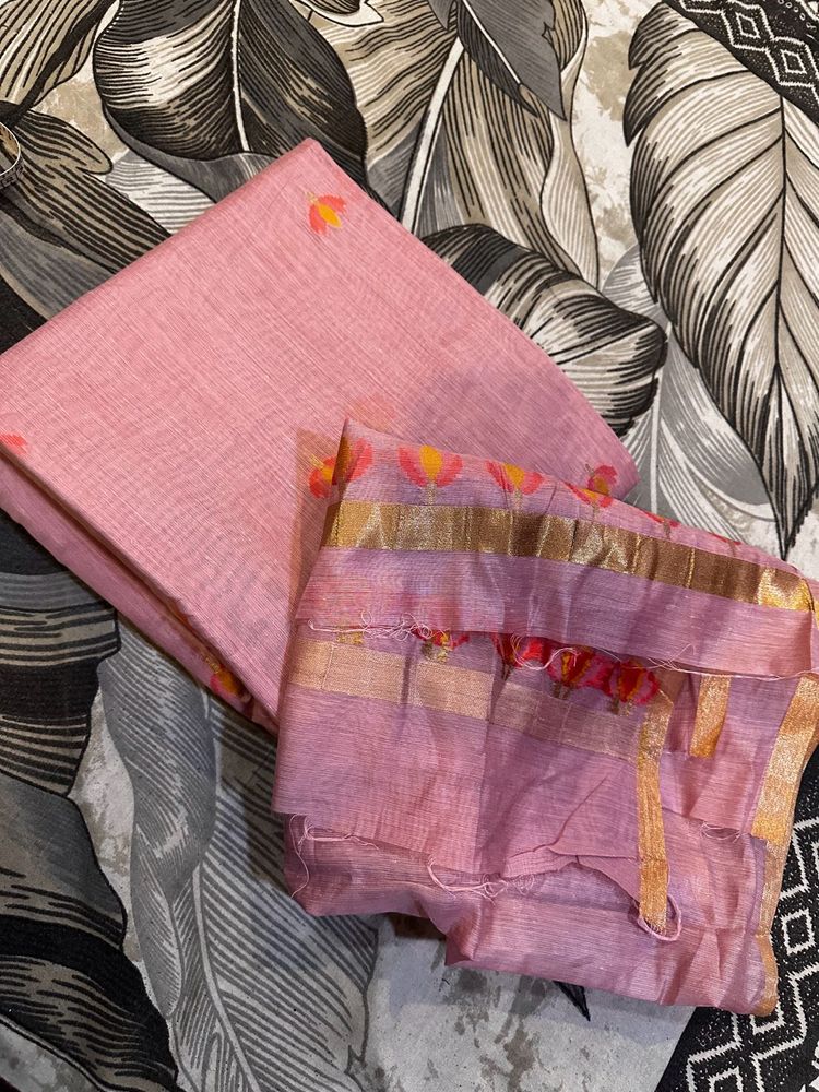 Pink new jamdani saree with blouse piece