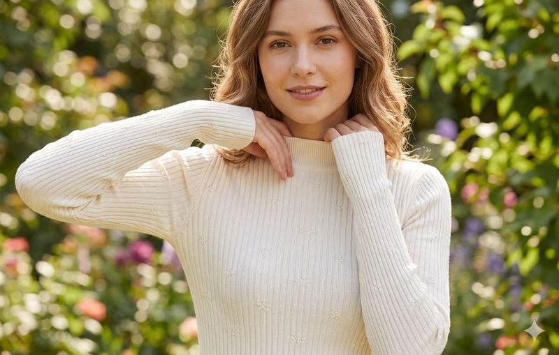 Cream Ribbed Knit Sweater