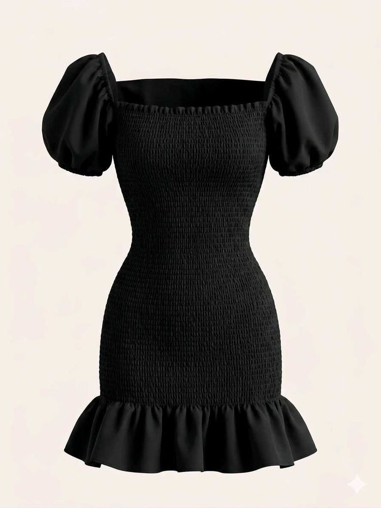 Chic Off-Shoulder Smocked Black Dress
