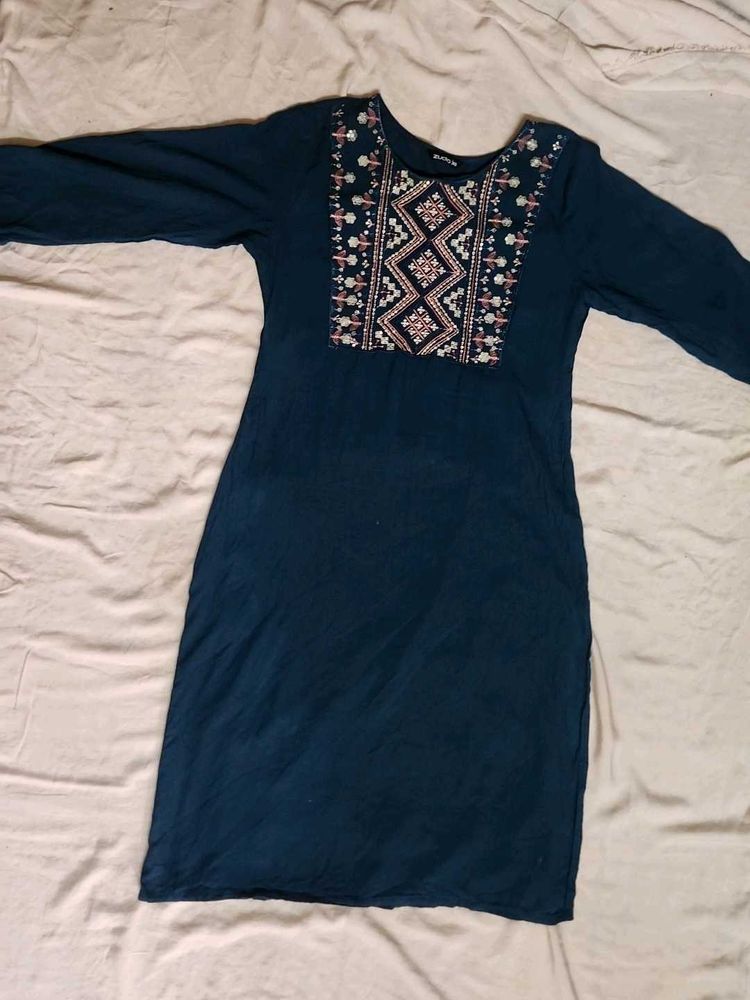 Embroidered Teal Kurta