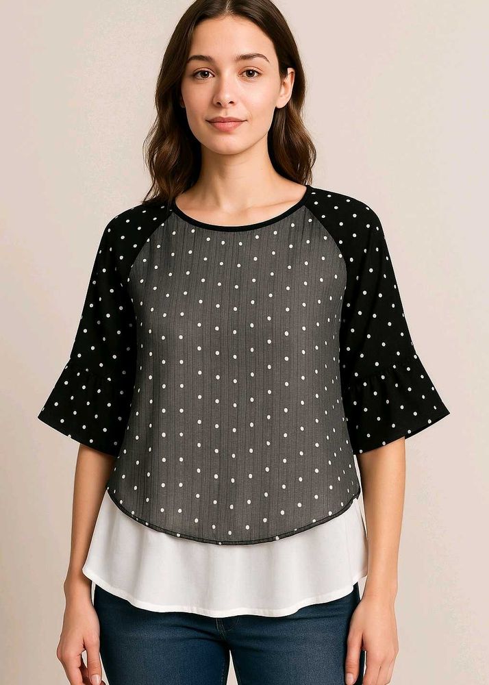 Polka Dot Flared Sleeve Top