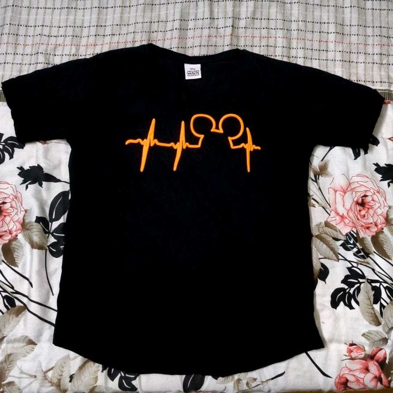 Black Baby T-Shirt with Orange Heartbeat Desig
