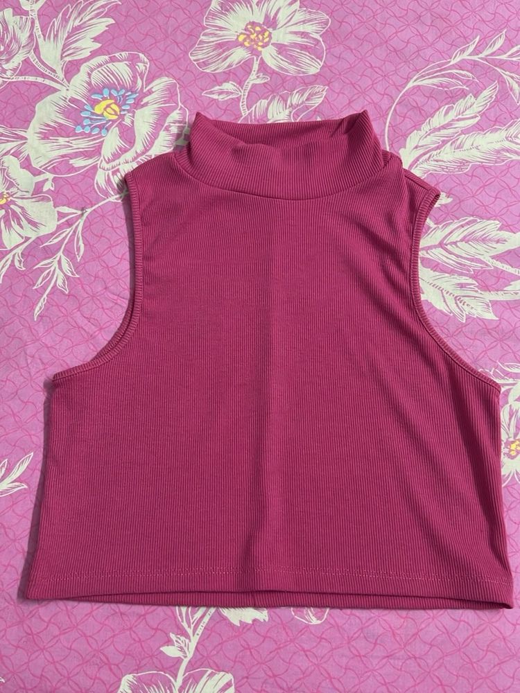Sleeveless Mock Neck Ribbed Crop Top