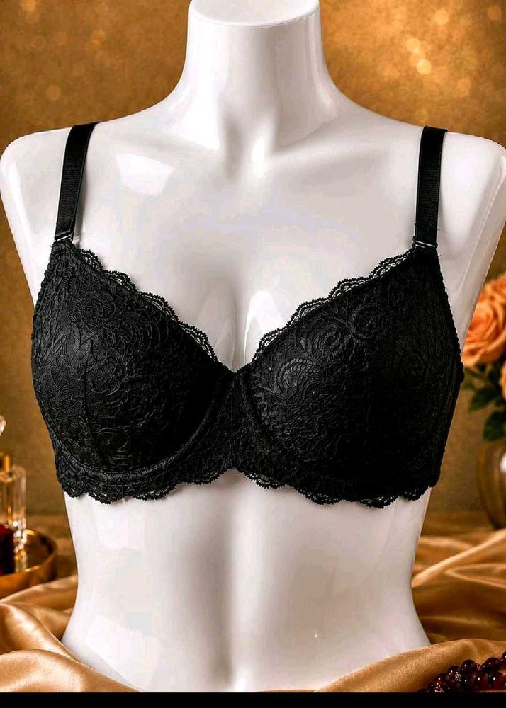 Lace Trim Black Bra