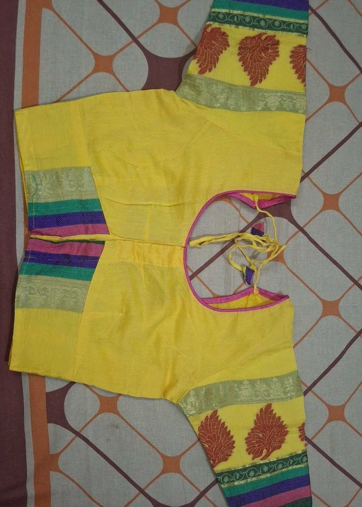 Yellow Embroidered Saree Blouse