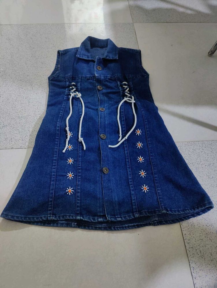 Girls Denim Dress with Lace-Up Detail