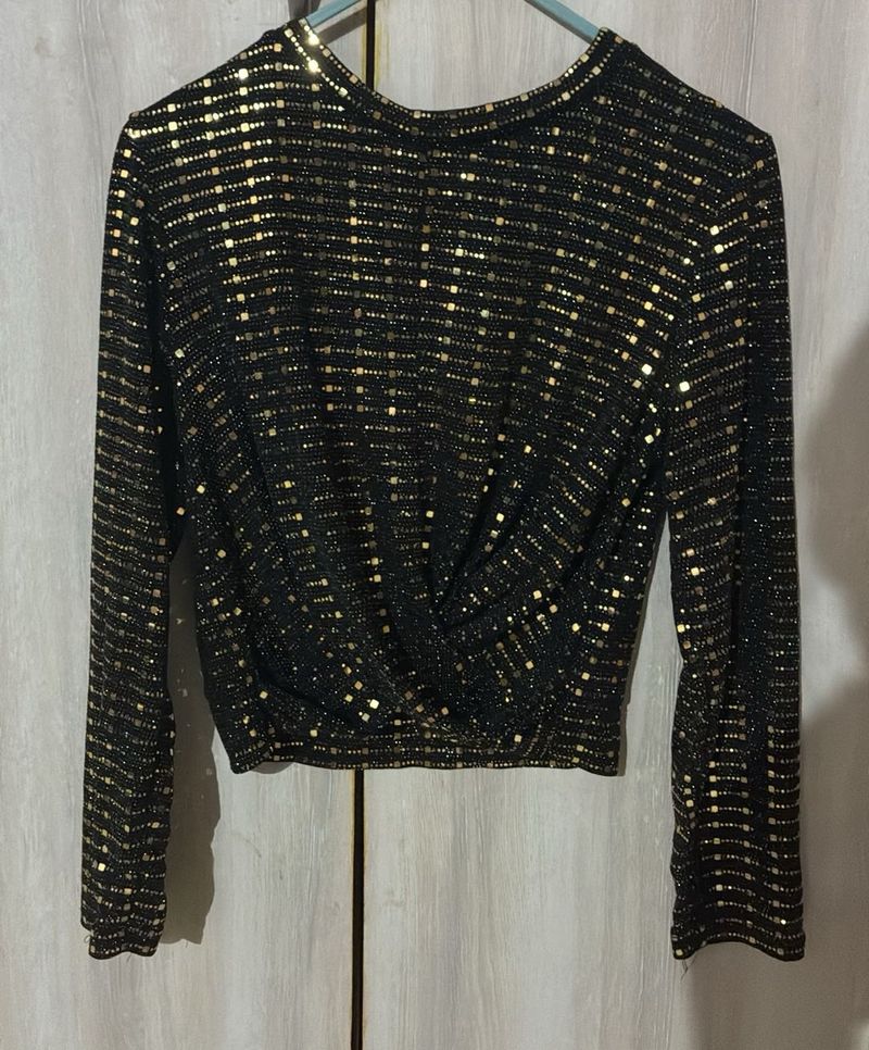 Sparkly Black &amp; Gold Long Sleeve Top